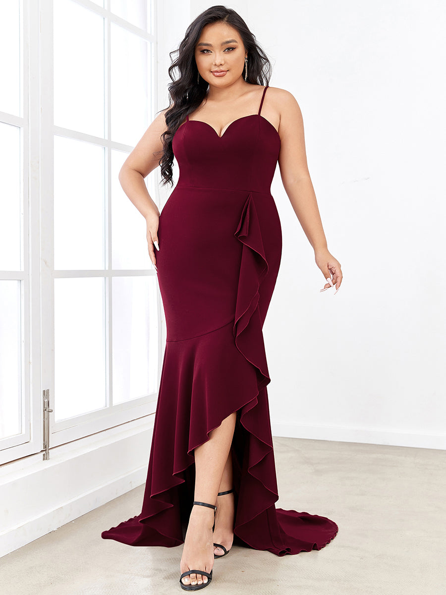 Color=Burgundy | Sleeveless Fishtail Wholesale Evening Dresses with Sweetheart Neckline-Burgundy 1
