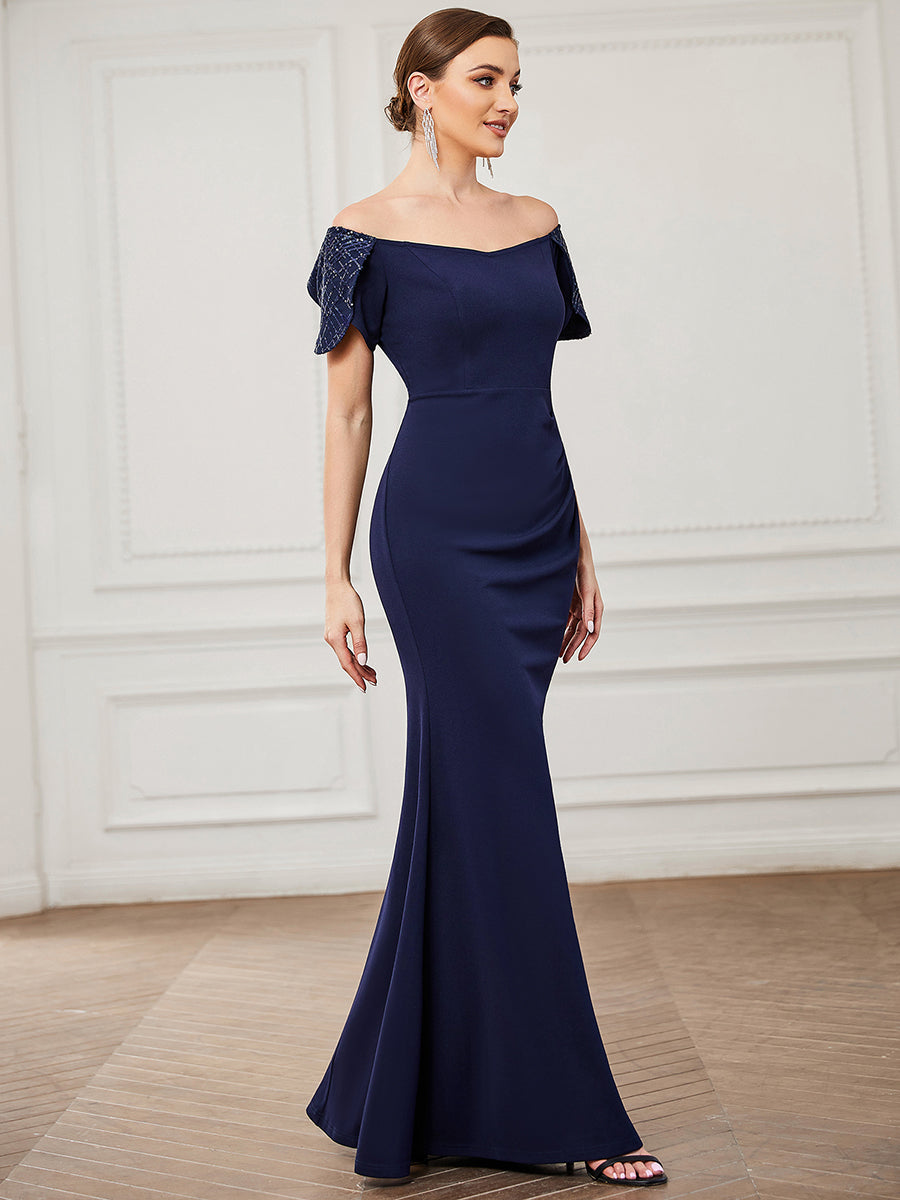 Classy Off Shoulders Short Sleeves Fishtail Wholesale Evening Dresses