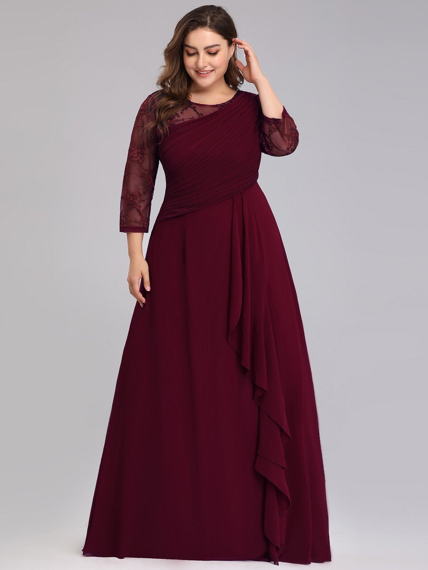 Plus Size Elegant Long Half Sleeves Women Formal Evening Dresses EB07728