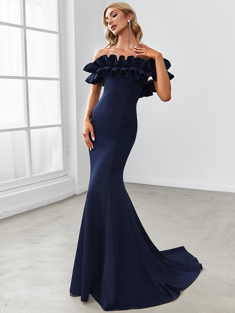 Cute Wholesale Ruffled Off Shoulder Long Fishtail Evening Dress