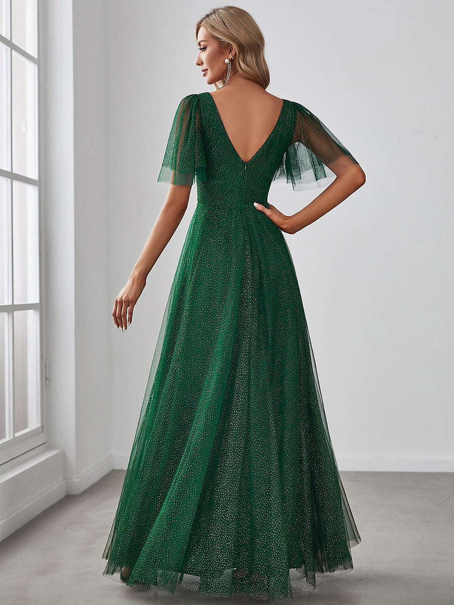 Wholesale Long Deep V Neck Maxi A-Line Tulle Evening Dress