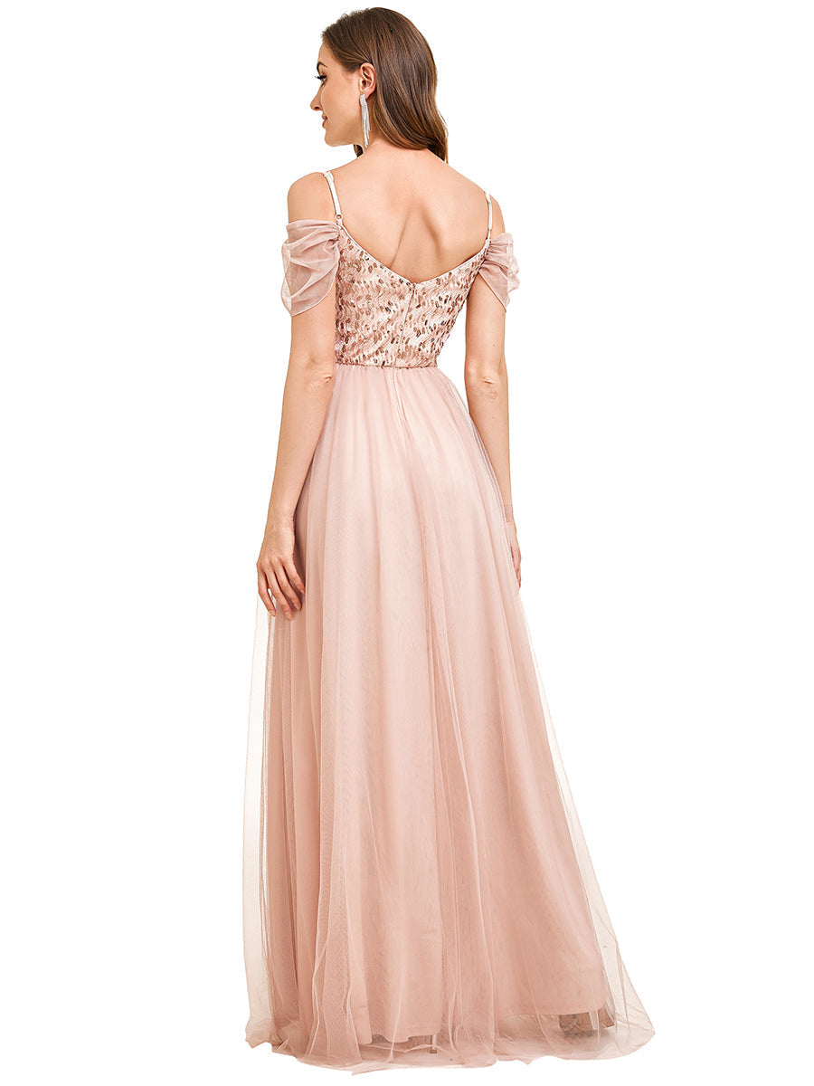 A-Line Sweetheart Neckline Ruffle Sleeve Tulle Wholesale Bridesmaid Dress