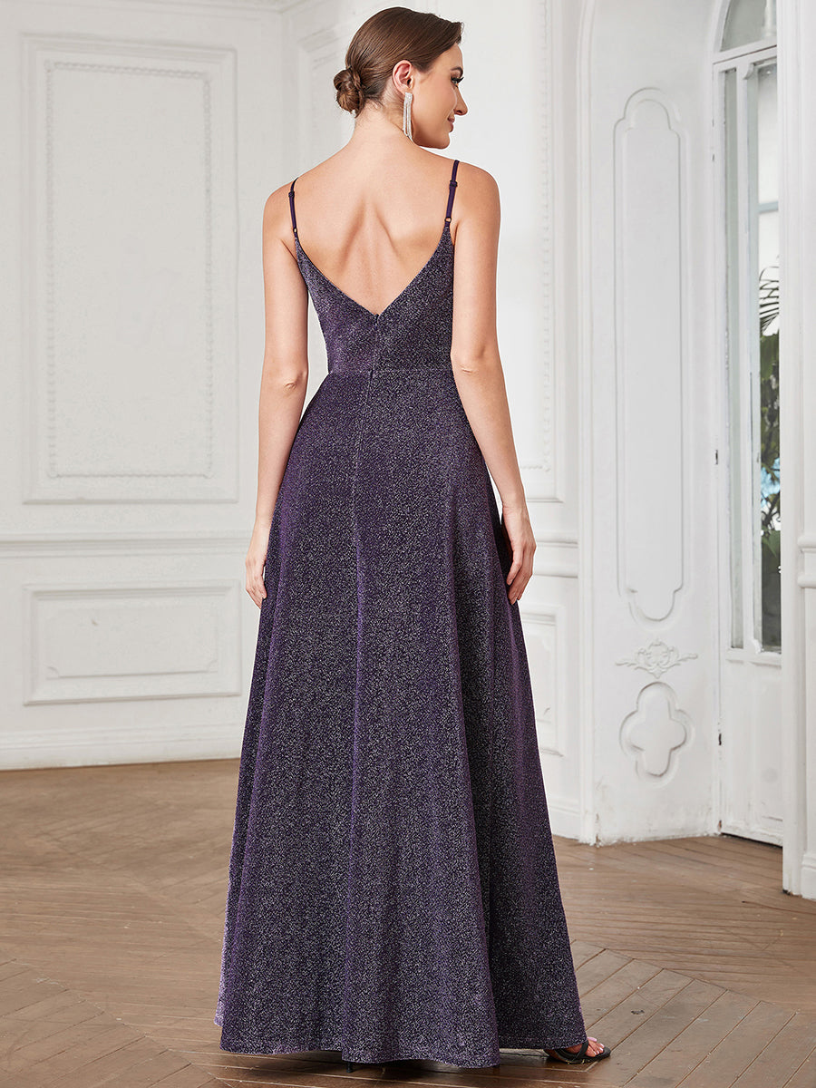 Shiny Spaghetti Straps U Neck A Line Wholesale Evening Dresses