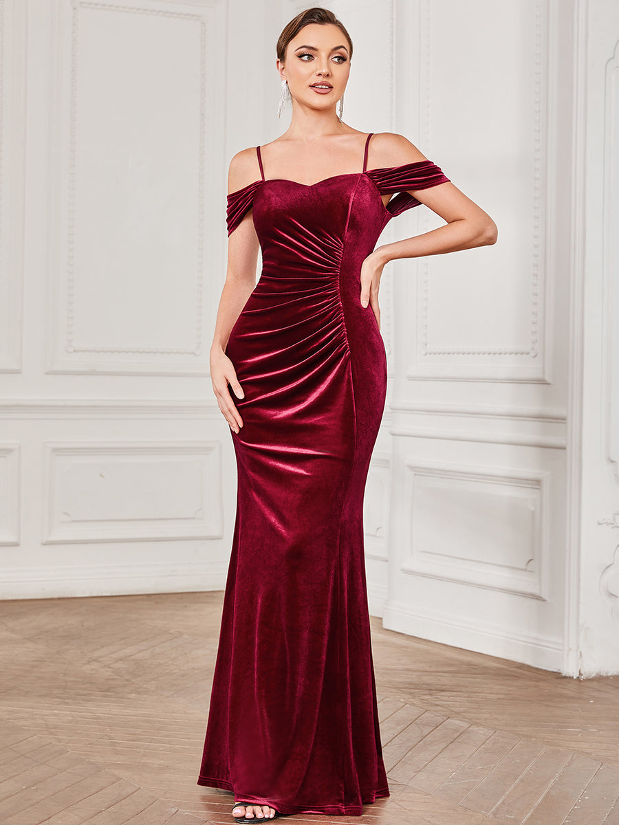 Color=Burgundy | Sweetheart Neck Off Shoulders Fishtail Wholesale Evening Dresses-Burgundy 1