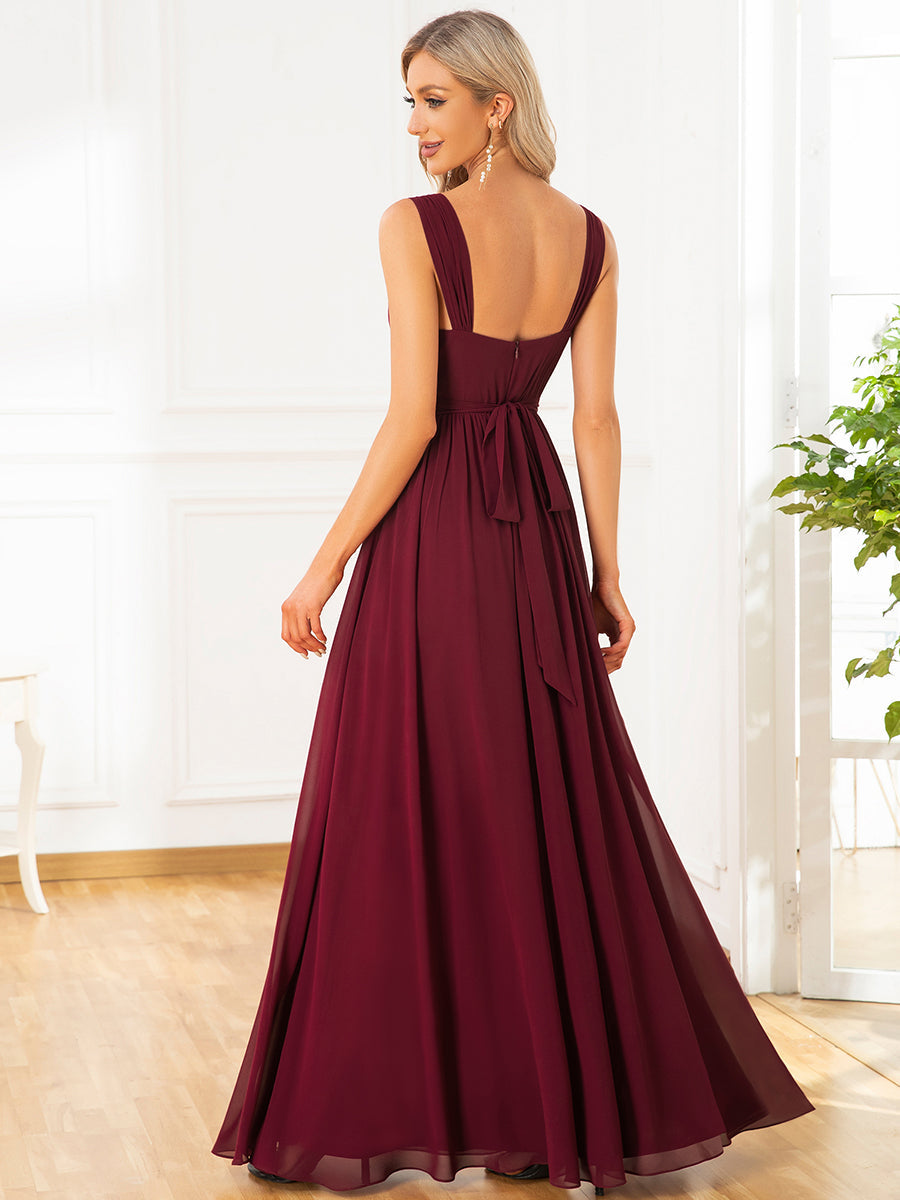 Wholesale Bridesmaid Dresses with Deep V Neck and Pleated Decoration