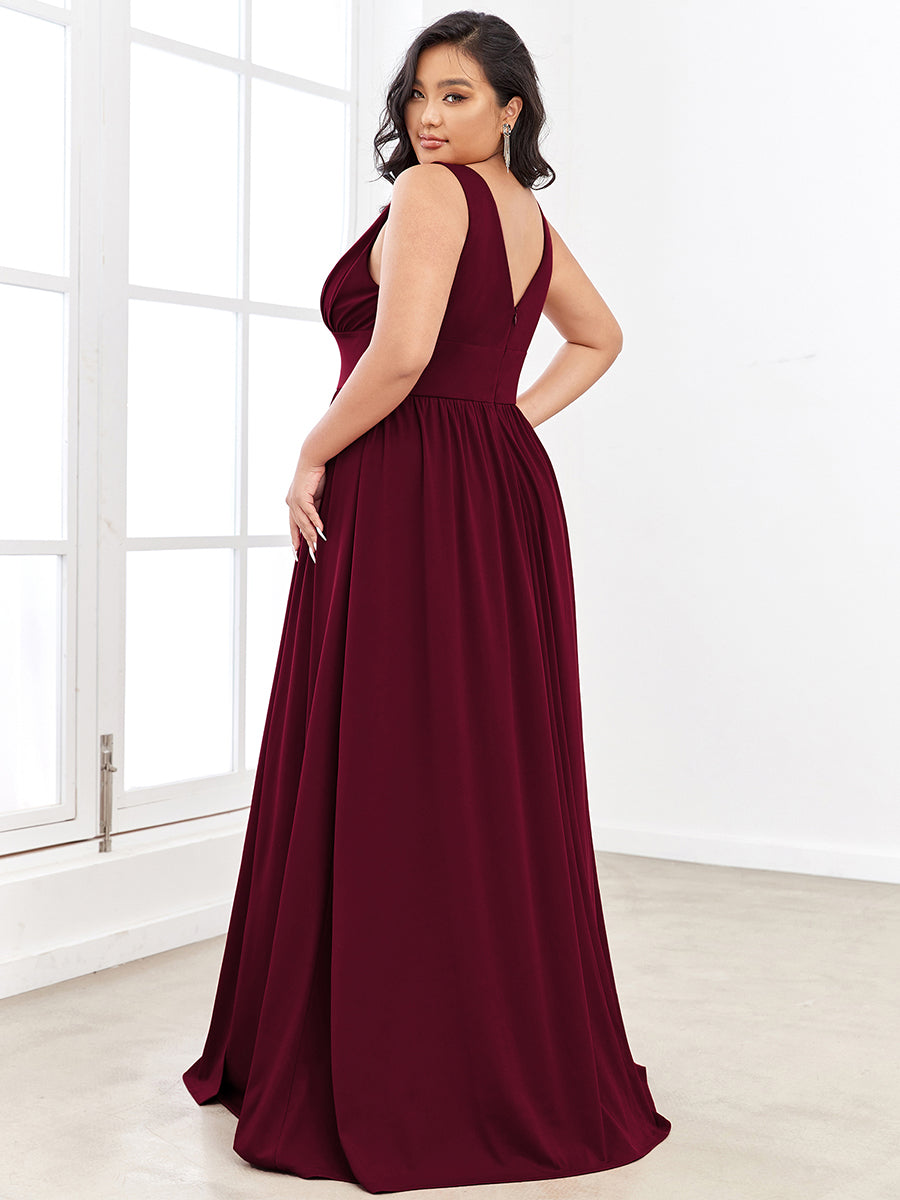 Plus Sleeveless Wholesale Bridesmaid Dresses with Deep V Neck and A Line