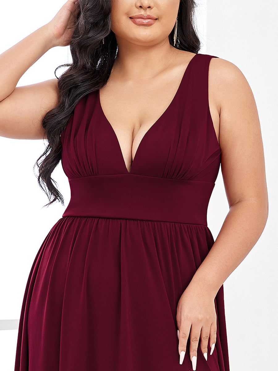 Plus Sleeveless Wholesale Bridesmaid Dresses with Deep V Neck and A Line