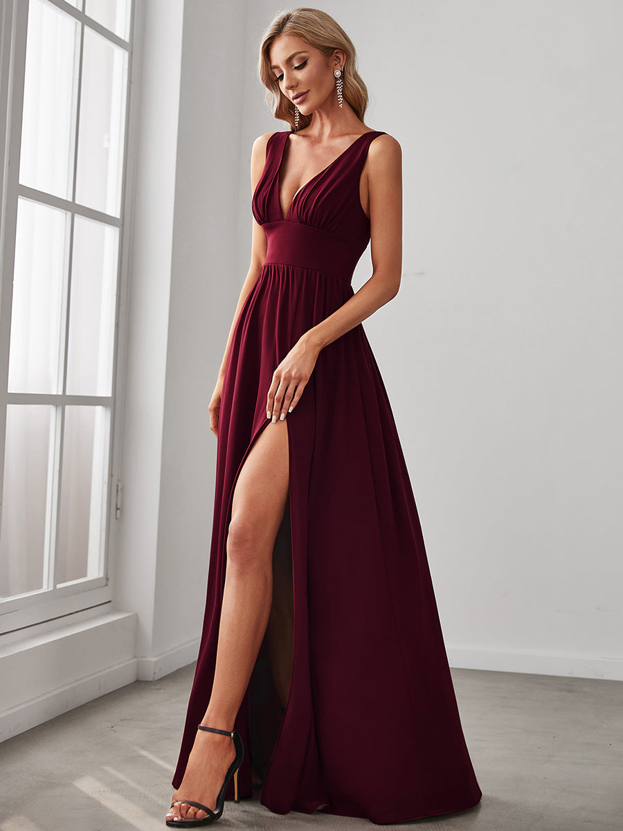 Sleeveless Wholesale Bridesmaid Dresses with Deep V Neck and A Line