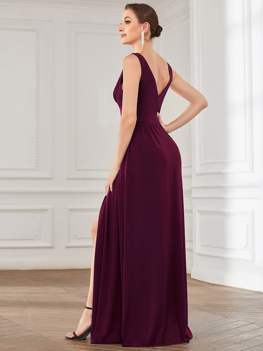 Deep V Neck and A Line Sleeveless Wholesale Bridesmaid Dresses