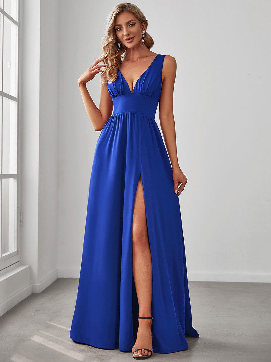 Sleeveless Wholesale Bridesmaid Dresses with Deep V Neck and A Line