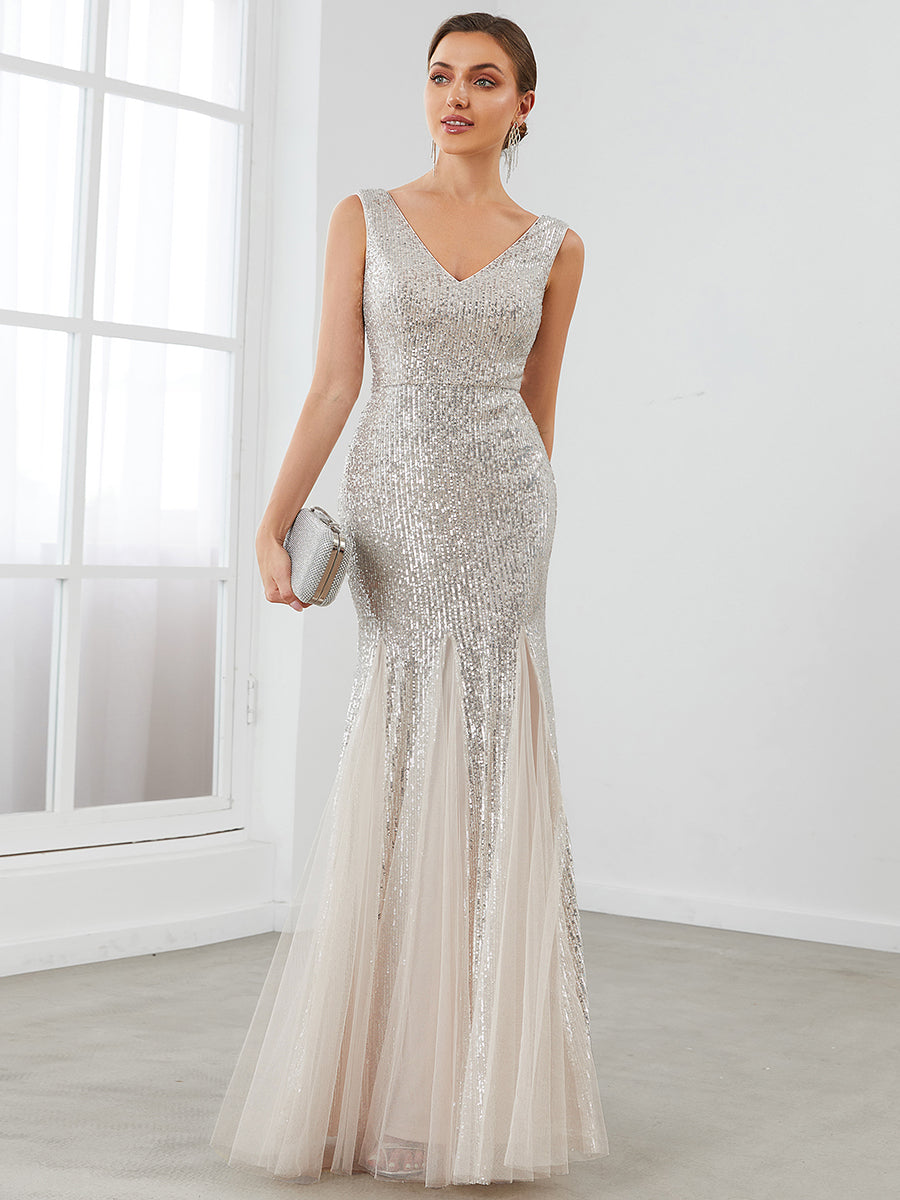 Sparkly Sleeveless A Line Wholesale Evening Dresses with Round Neck