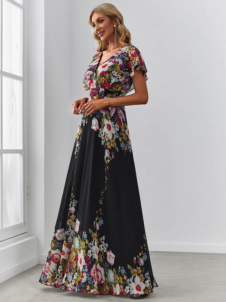 Adorable Wholesale Evening Dresses with V Neck and Ruffles Sleeves