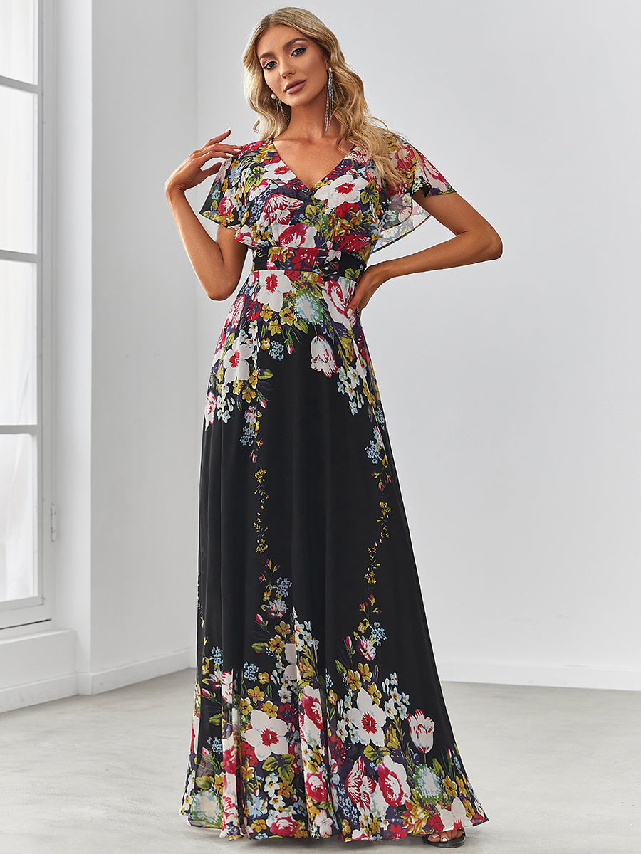 Adorable Wholesale Evening Dresses with V Neck and Ruffles Sleeves