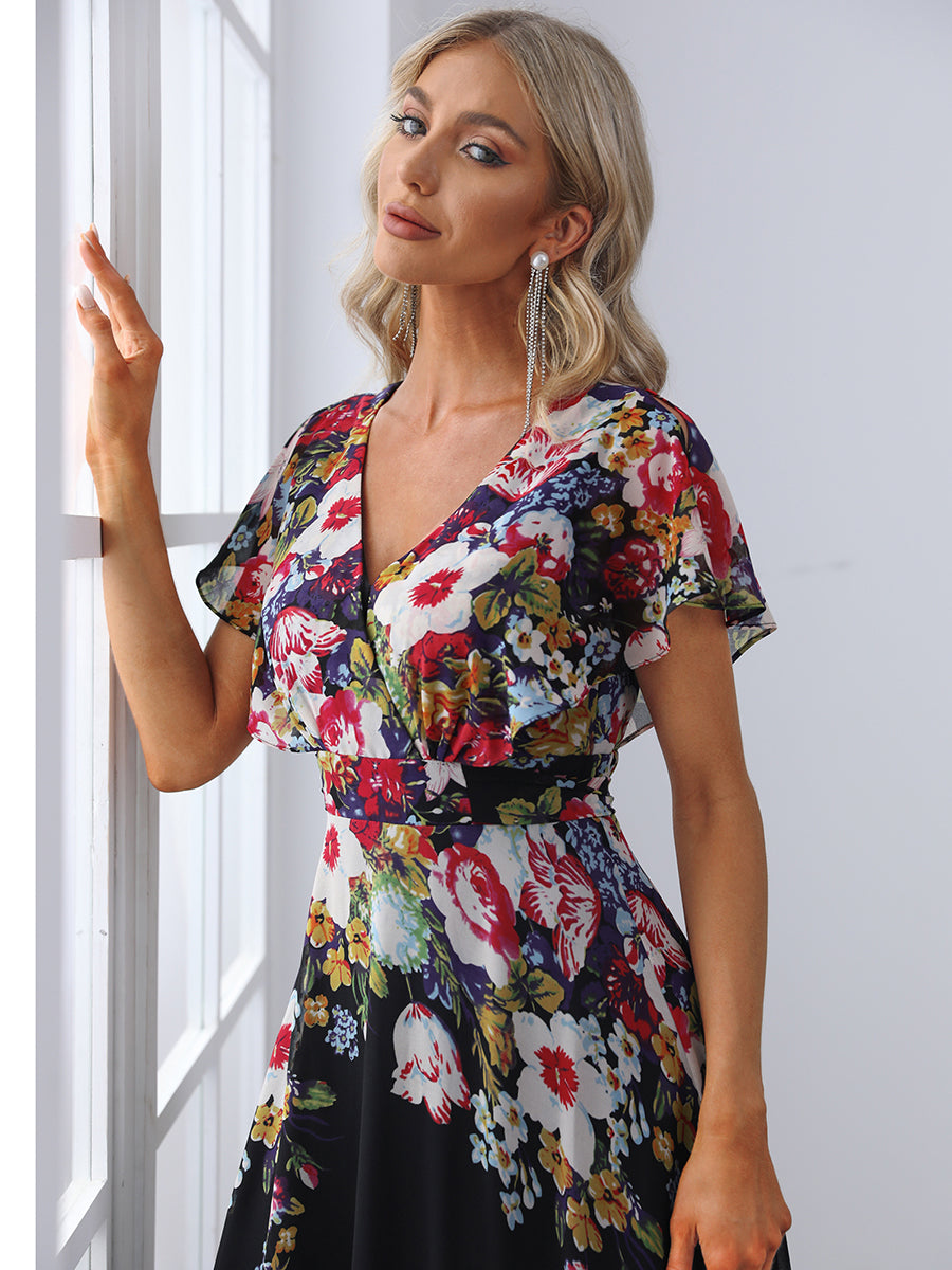 Adorable Wholesale Evening Dresses with V Neck and Ruffles Sleeves