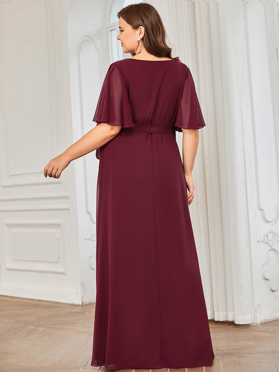 Plus Deep V Neck Ruffles Sleeves A Line Split Wholesale Evening Dresses