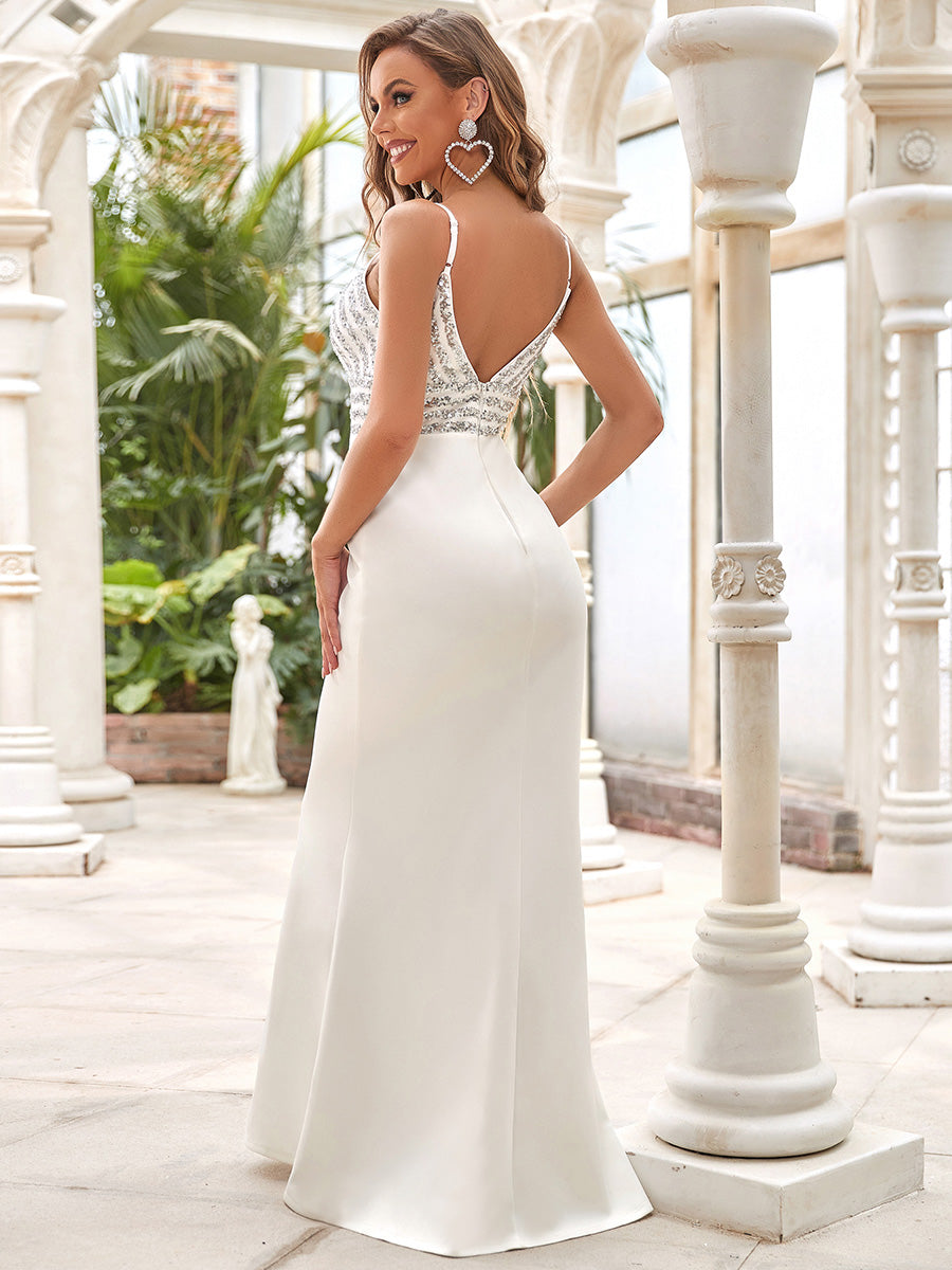 V Neck Sequin Fishtail Wholesale Evening Dresses With Spaghetti Straps