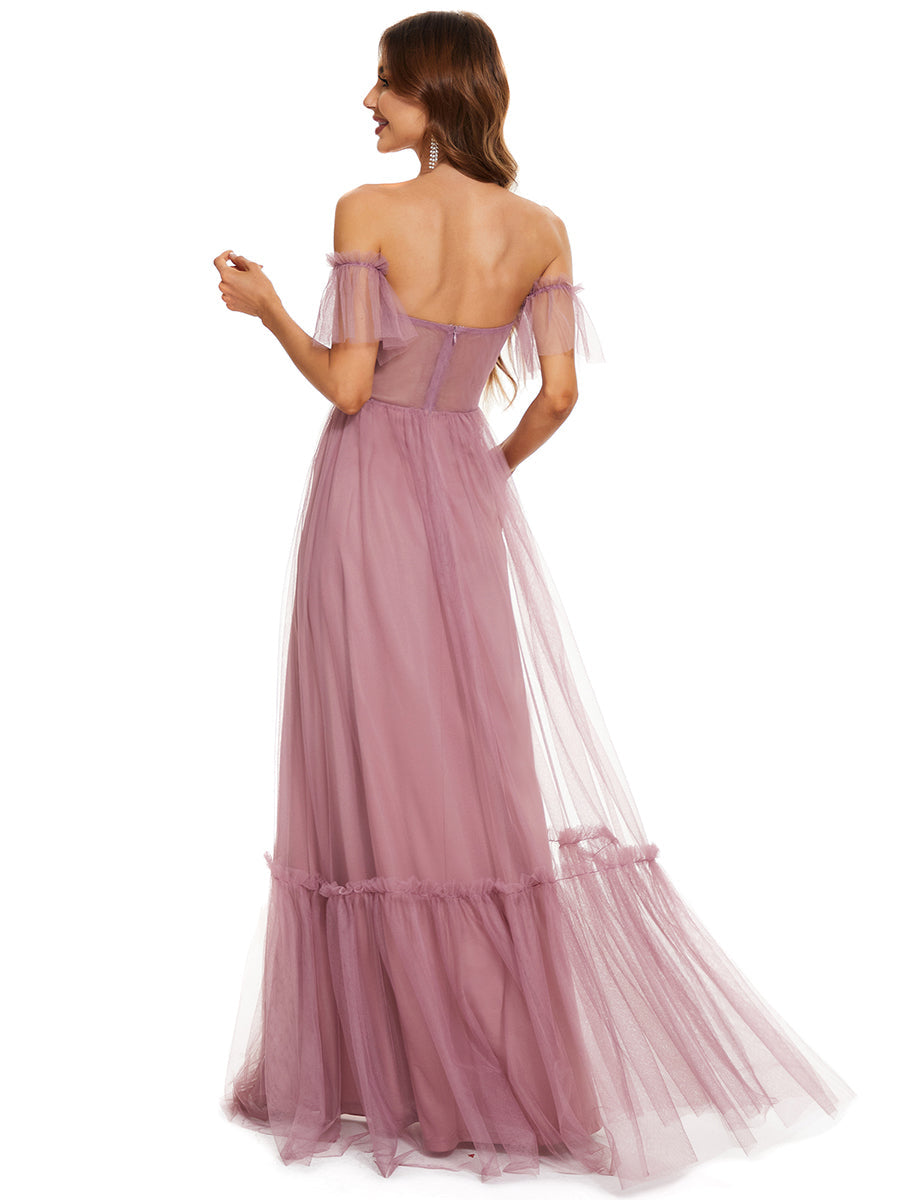 Strapless A Line Ruffles Sleeves Wholesale Evening Dresses