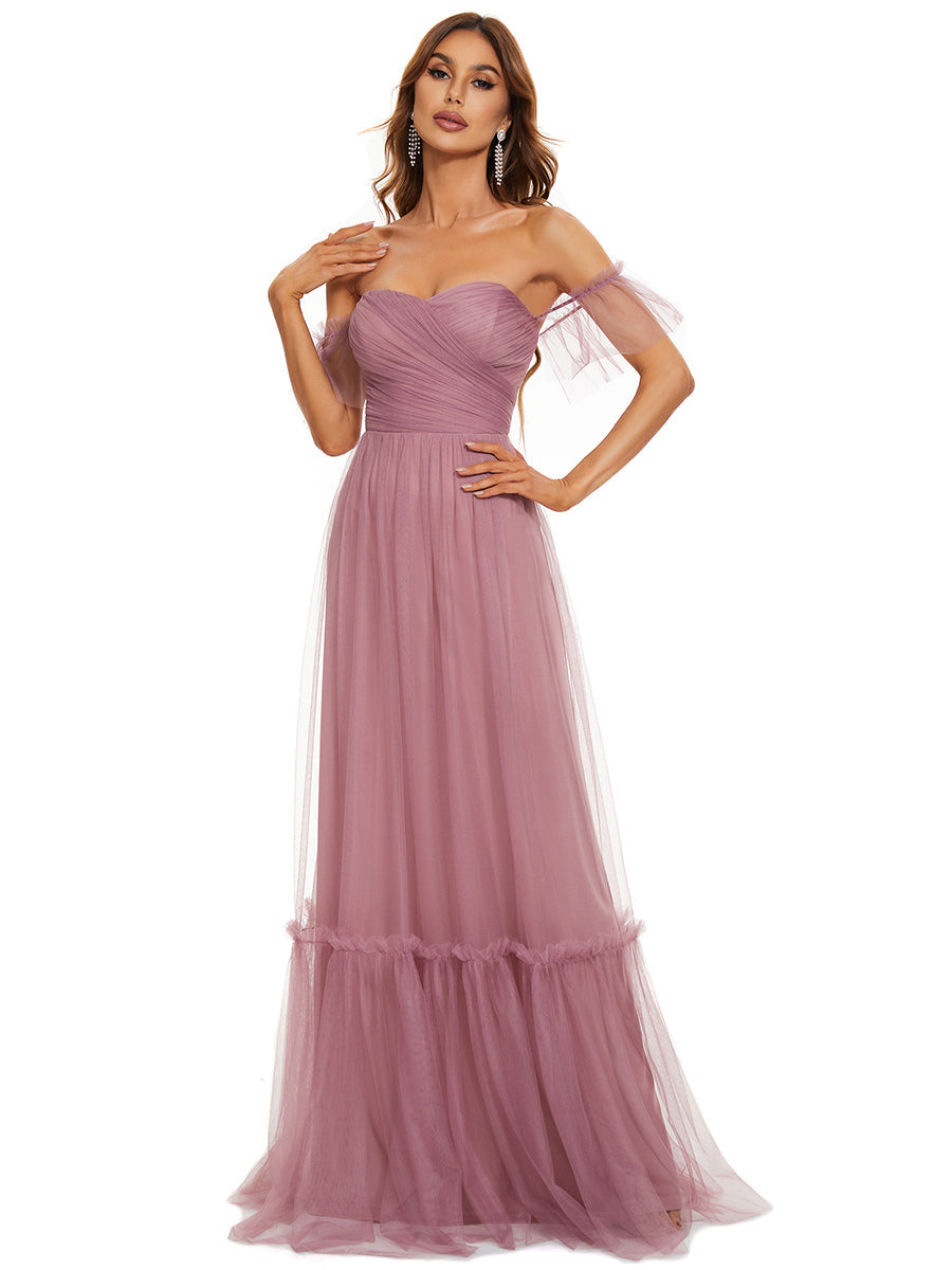 Strapless A Line Ruffles Sleeves Wholesale Evening Dresses