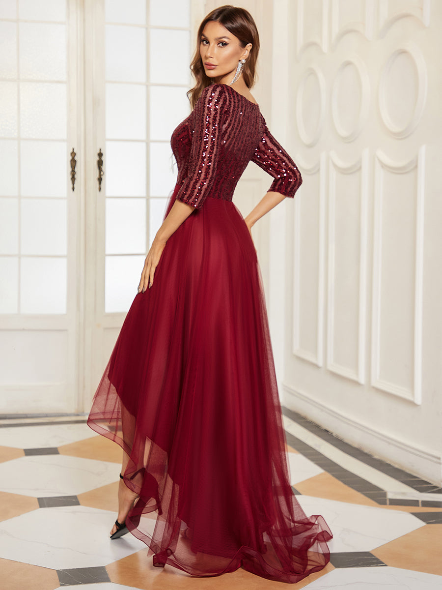 Sparkly Deep V Neck Asymmetrical Hem Wholesale Evening Dresses