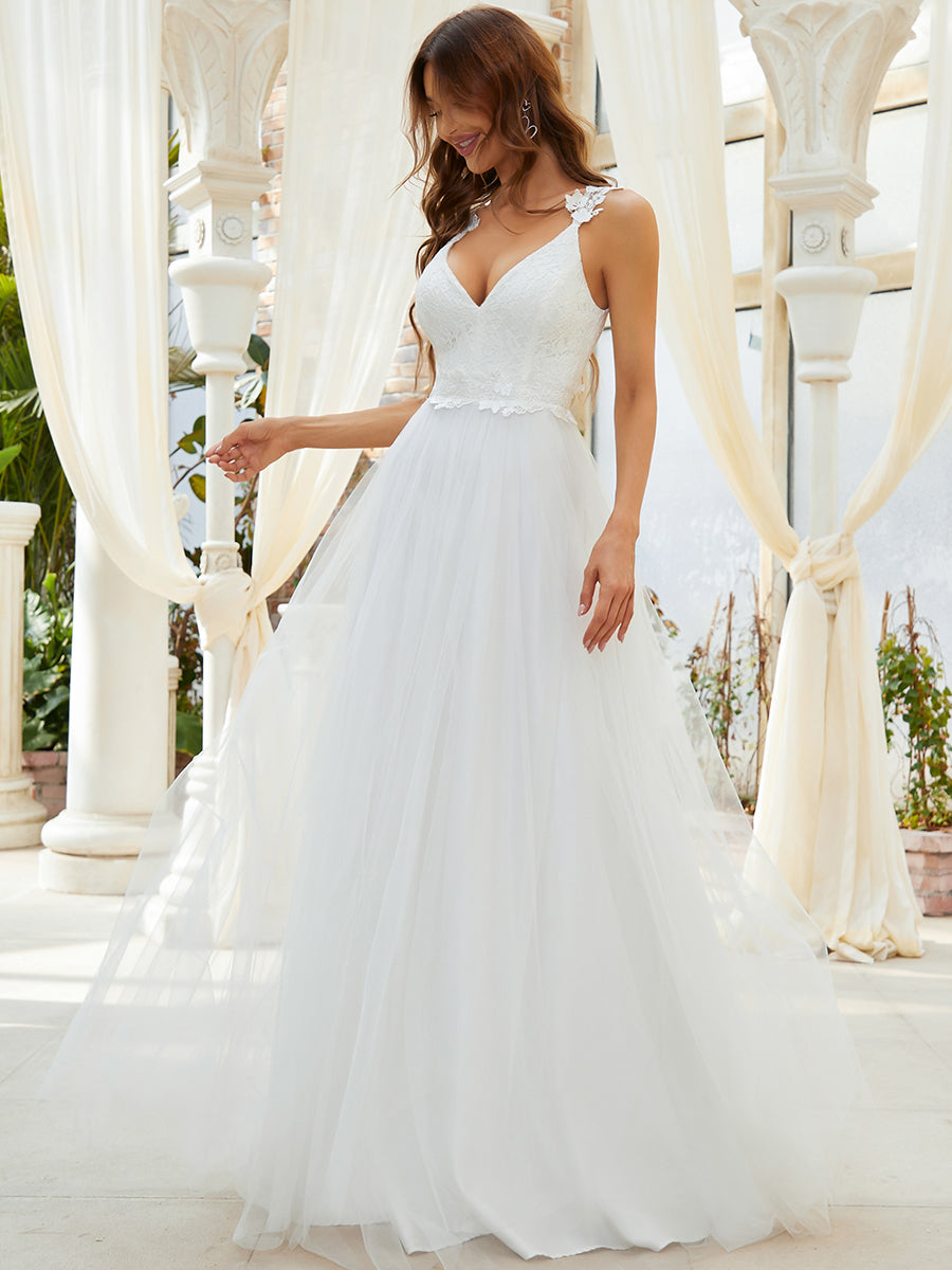 Double V Neck Wholesale Lace Tulle Wedding Dress