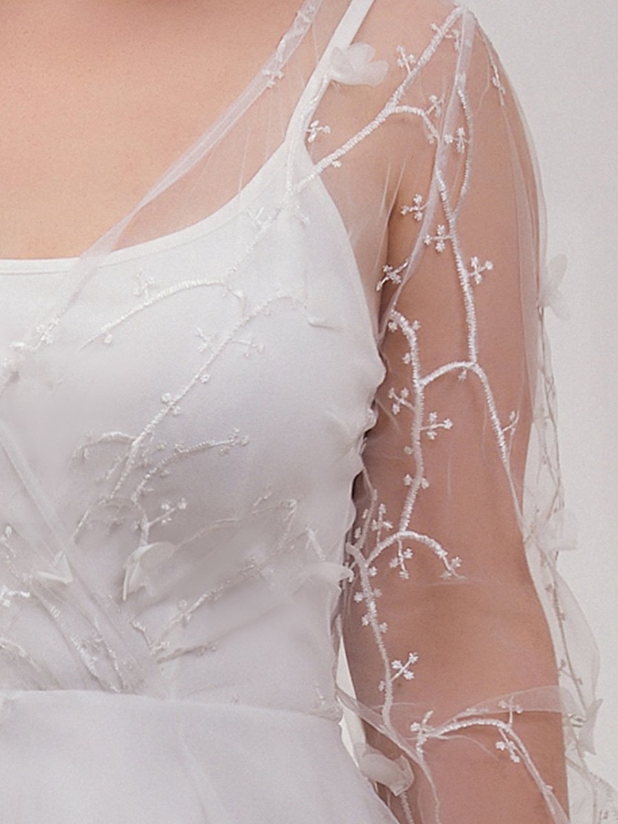 Plus Size Wholesale Simple Tulle Wedding Dress with Long Sleeves
