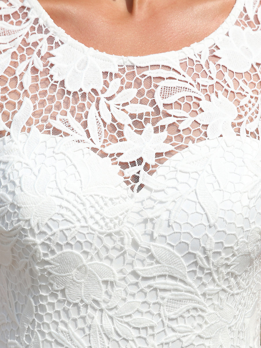 A Line Wholesale Wedding Dresses with Round Neck and Short Sleeves