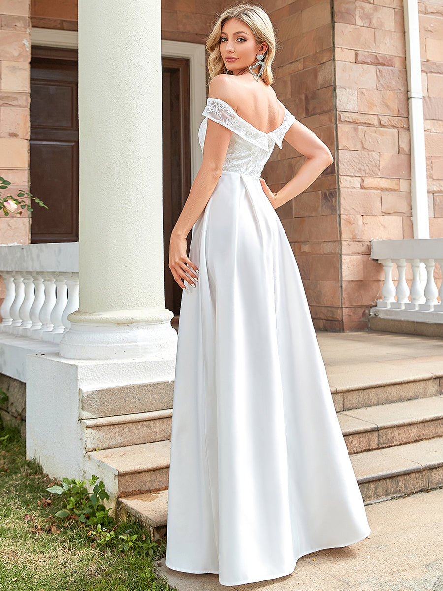 Cute A Line Floor Length Wholesale Wedding Dresses with Off-Shoulders