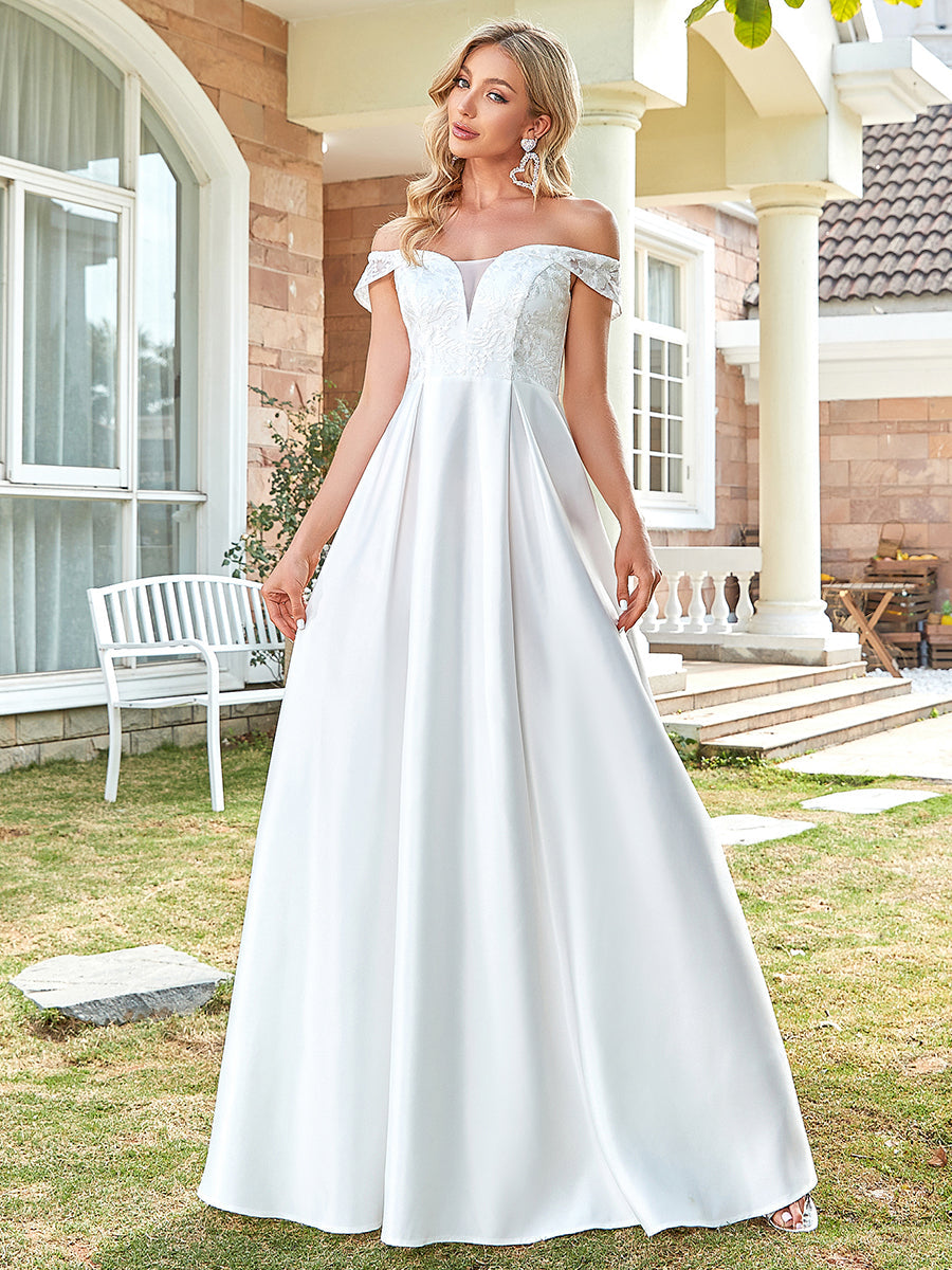 Cute A Line Floor Length Wholesale Wedding Dresses with Off-Shoulders