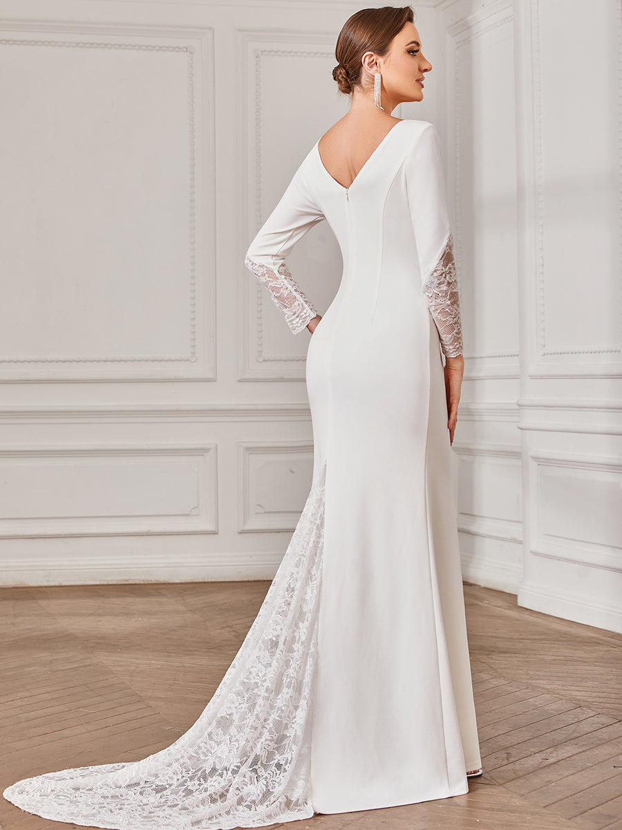 Elegant Deep V Neck Long Sleeves A Line Wholesale Wedding Dresses