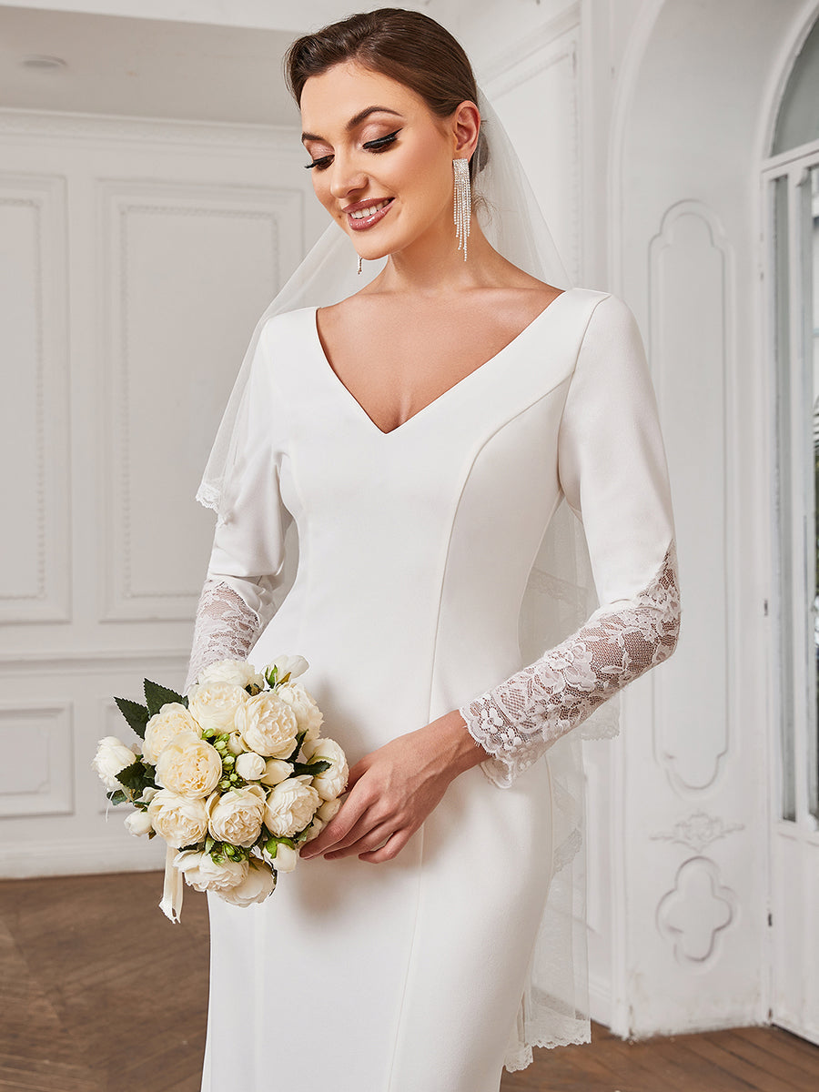 Elegant Deep V Neck Long Sleeves A Line Wholesale Wedding Dresses
