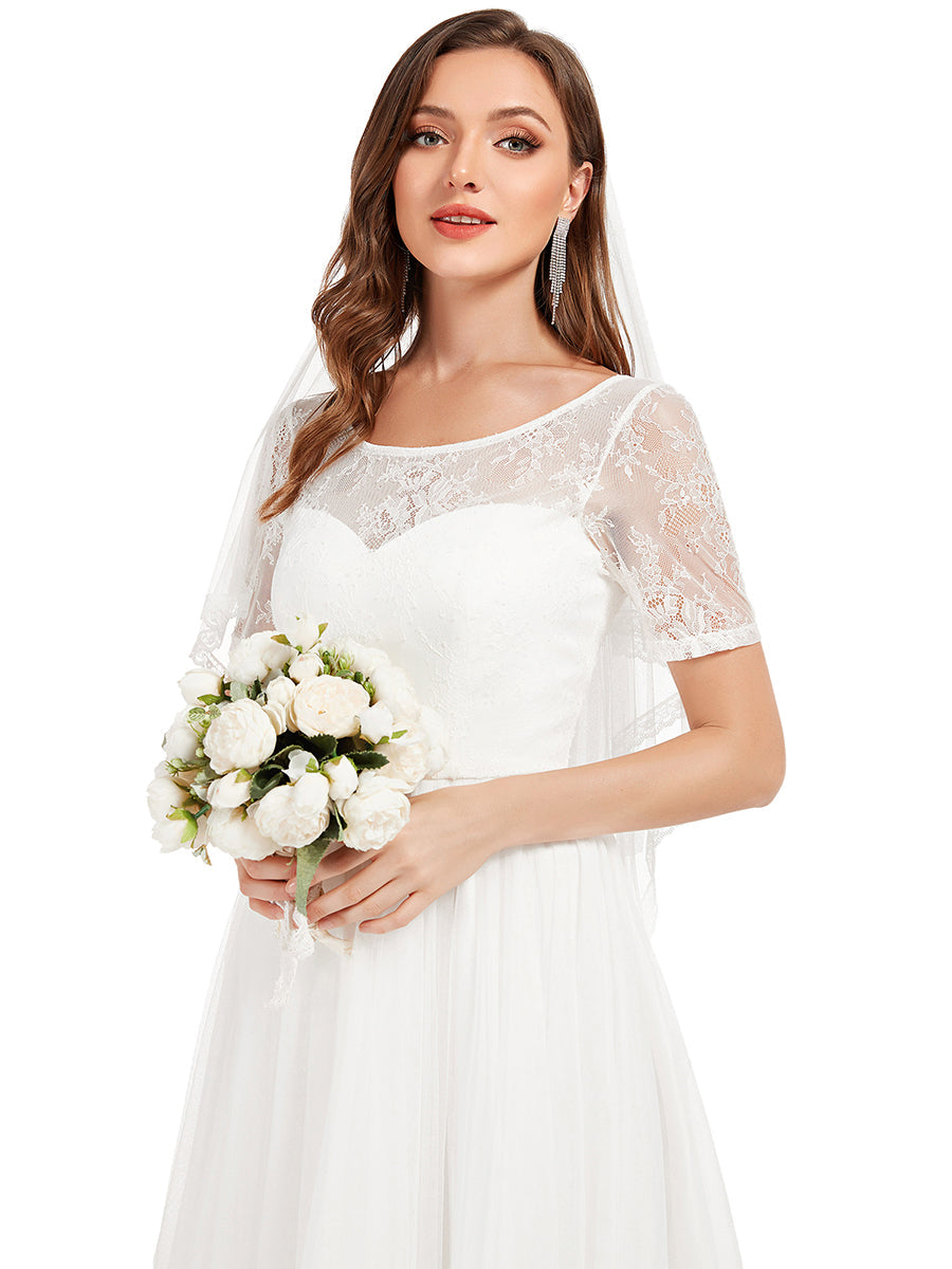 Cute A Line Half Sleeves Round Neck Wholesale Wedding Dresses