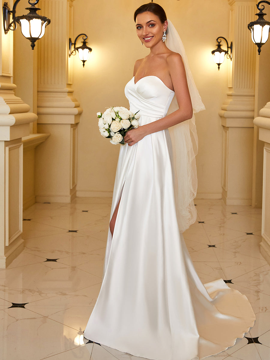 Elegant Strapless A Line Wholesale Wedding Dresses with Split Design