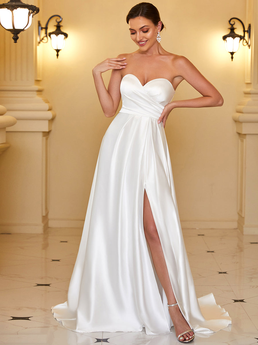 Elegant Strapless A Line Wholesale Wedding Dresses with Split Design