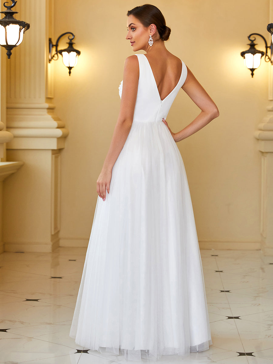 Elegant Sleeveless A Line Wholesale Wedding Dresses with Deep V Neck