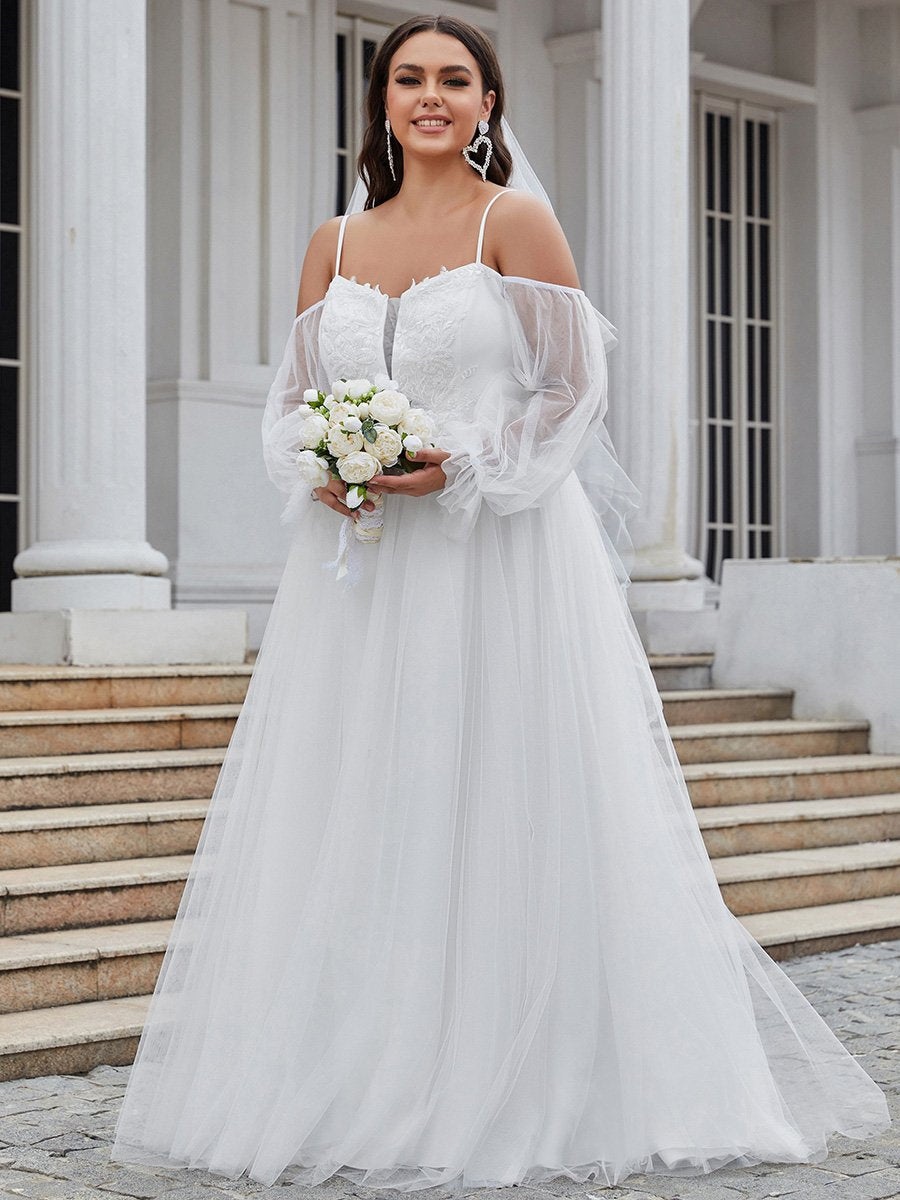 See Through Lantern Sleeves A Line Wholesale Wedding Dresses
