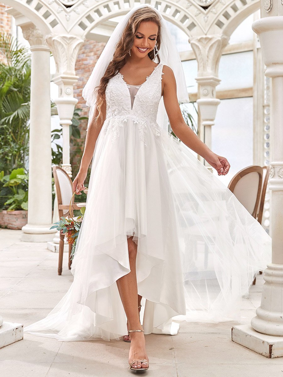 Deep V Neck Sleeveless Asymmetrical Hem Wholesale Wedding Dresses