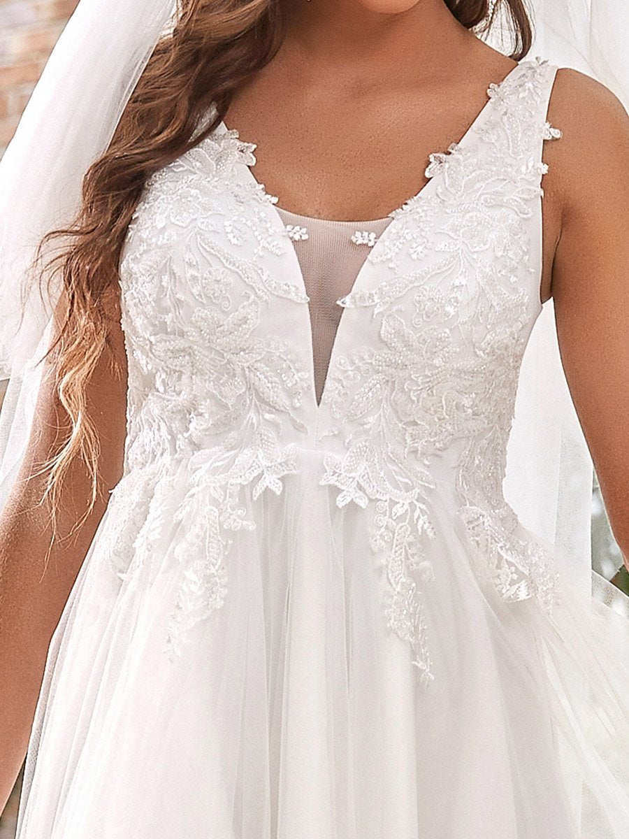 Deep V Neck Sleeveless Asymmetrical Hem Wholesale Wedding Dresses
