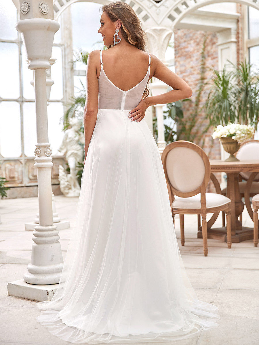 Deep V Neck Sleeveless Asymmetrical Hem Wholesale Wedding Dresses