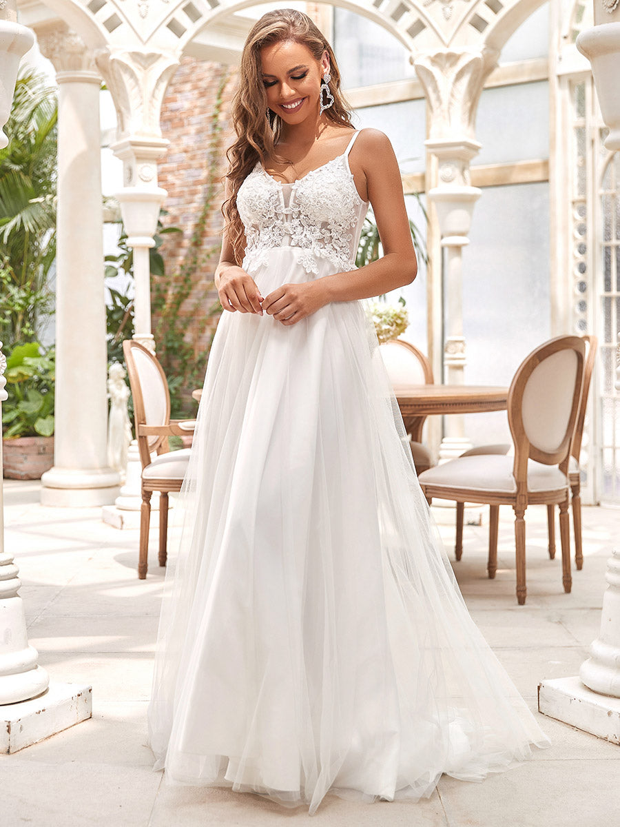 Deep V Neck Sleeveless Asymmetrical Hem Wholesale Wedding Dresses