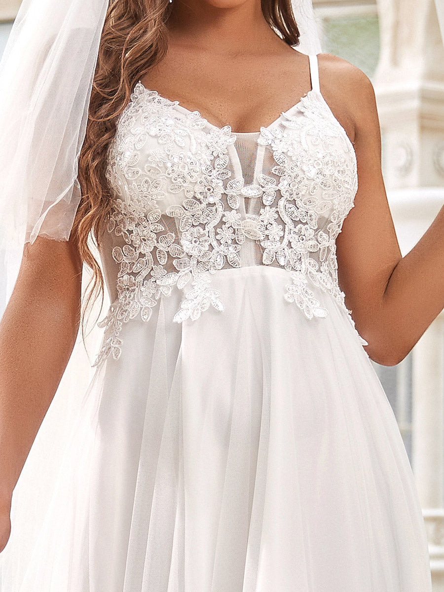 Deep V Neck Sleeveless Asymmetrical Hem Wholesale Wedding Dresses