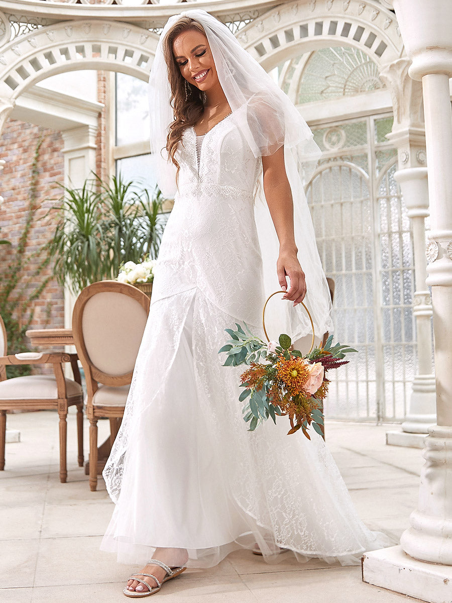 V Neck Spaghetti Straps Floor Length Wholesale Wedding Dresses