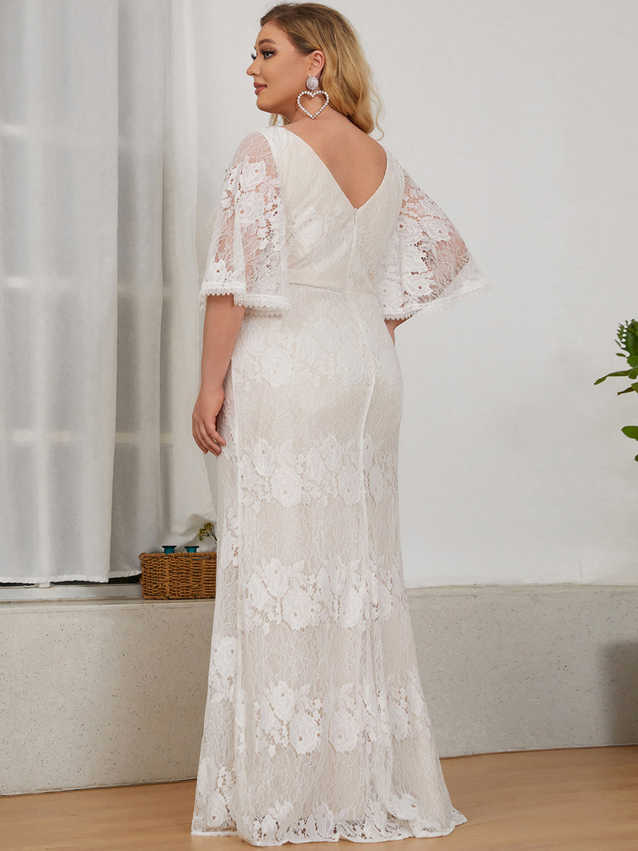 Deep V-Neck Short Ruffles Sleeves Wholesale Wedding Dresses
