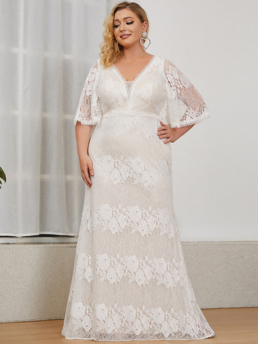 Deep V-Neck Short Ruffles Sleeves Wholesale Wedding Dresses