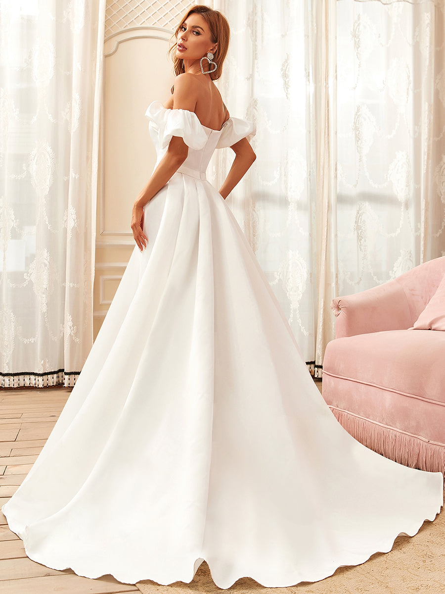 Gorgeous A Line Wholesale Wedding Dresses With Short Puff Sleeves