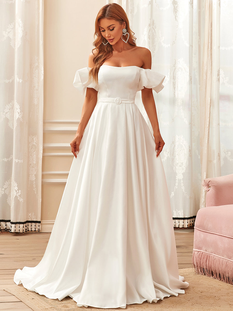 Gorgeous A Line Wholesale Wedding Dresses With Short Puff Sleeves