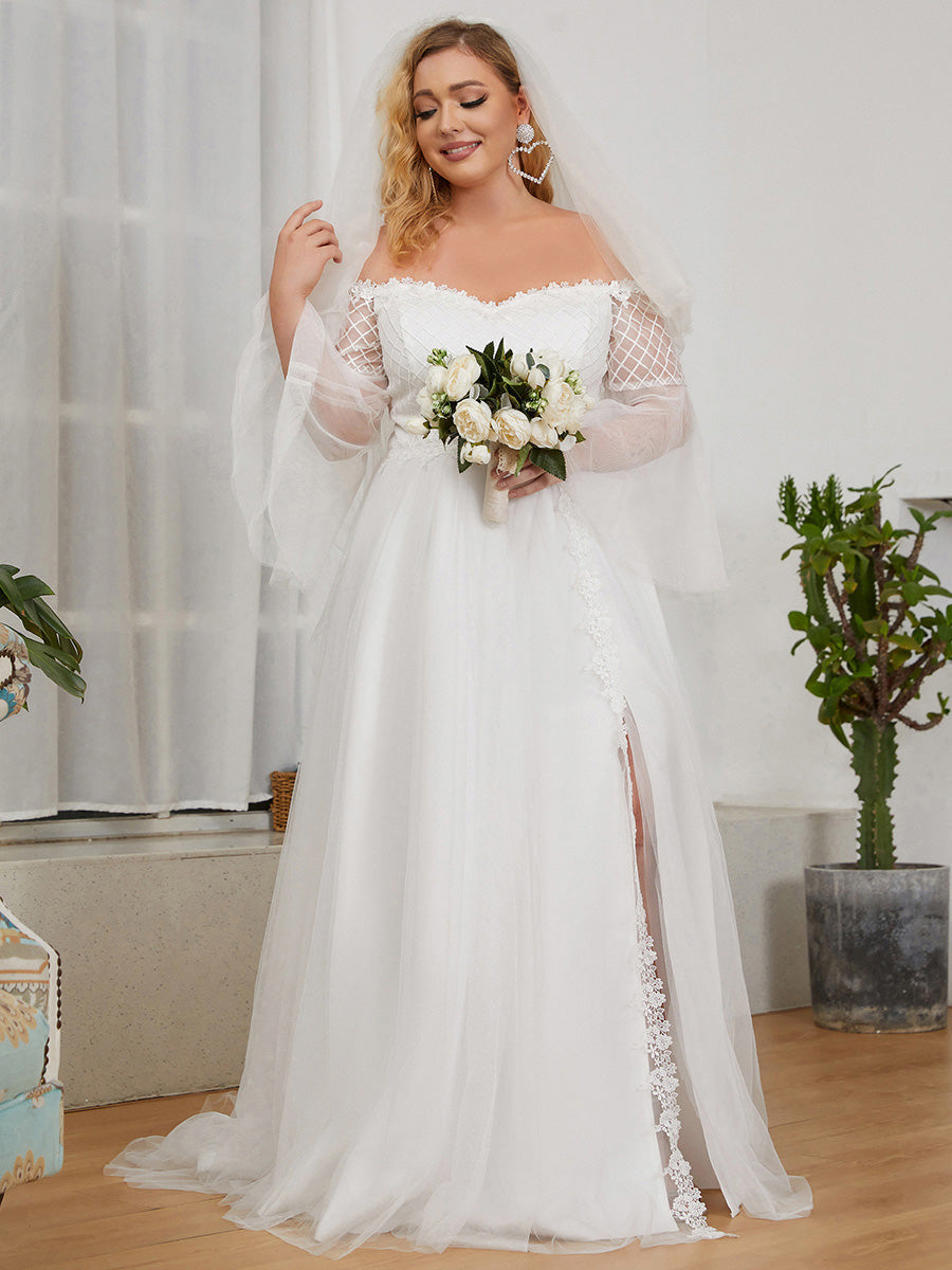 V-Neck A-Line Long Sleeves Wholesale Wedding Dresses