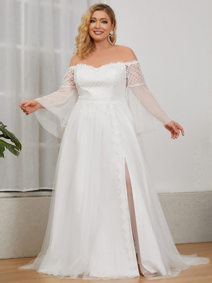 V-Neck A-Line Long Sleeves Wholesale Wedding Dresses