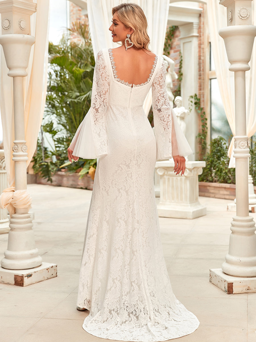 Long Bat-Wing Sleeves Square Neckline Wholesale Wedding Dresses