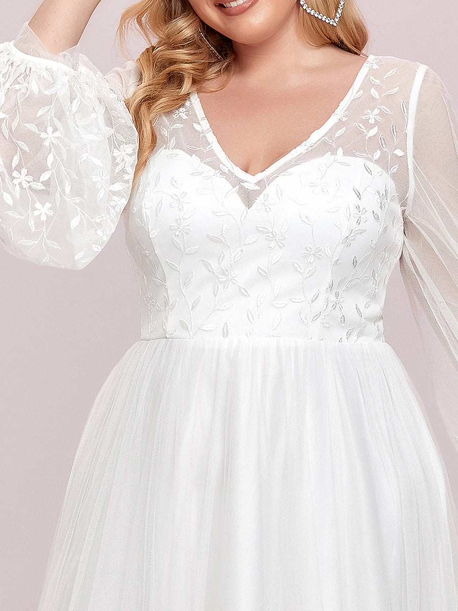 V-neck A Line Long Sleeves Embroidered Wholesale Wedding Dresses