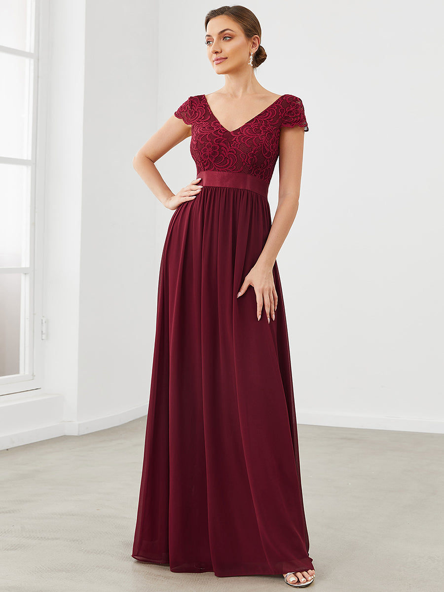 Deep V Neck A Line Cover Sleeves Wholesale Bridesmaid Dresses